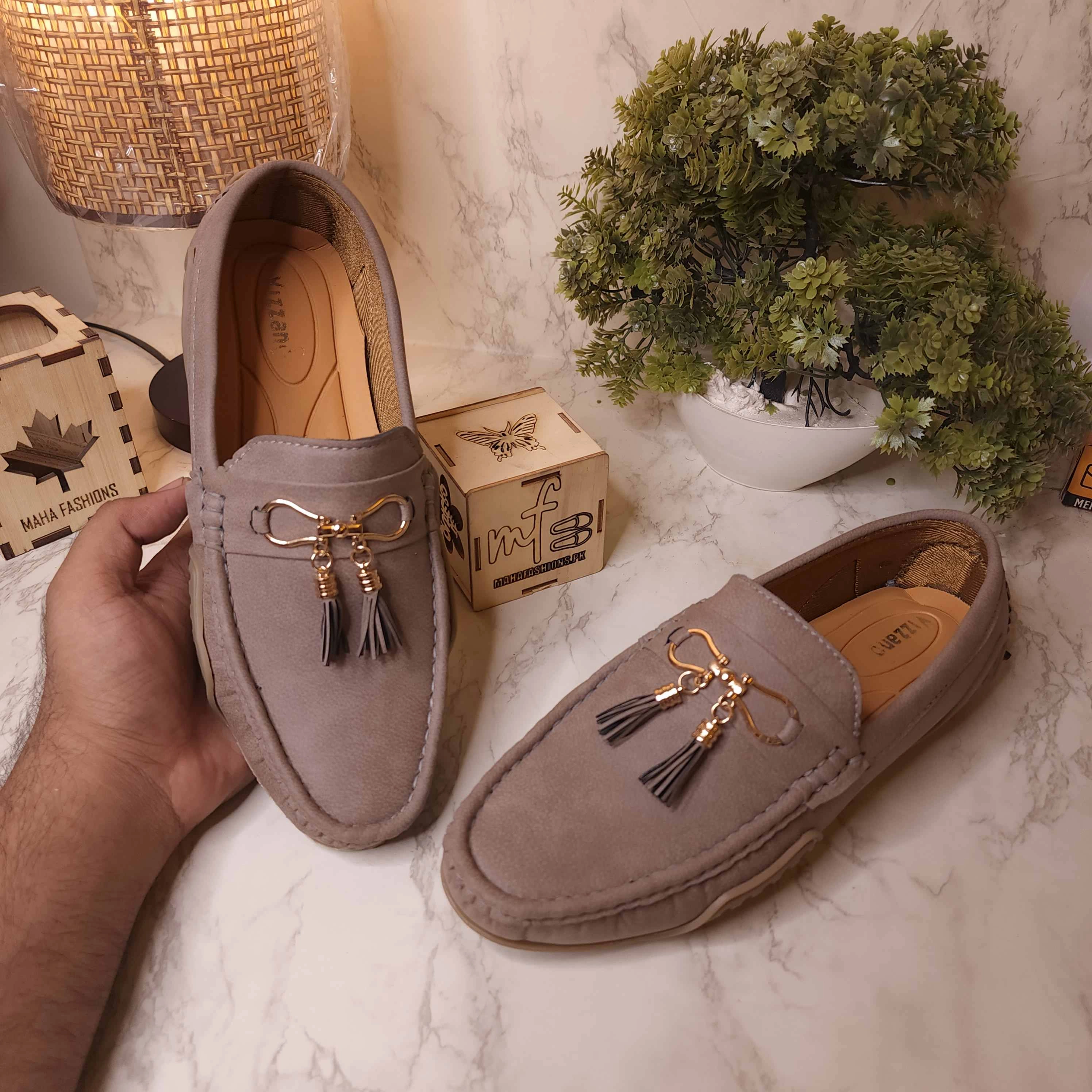 Grey Premium Tassel Loafers Lug Bit Loafers
