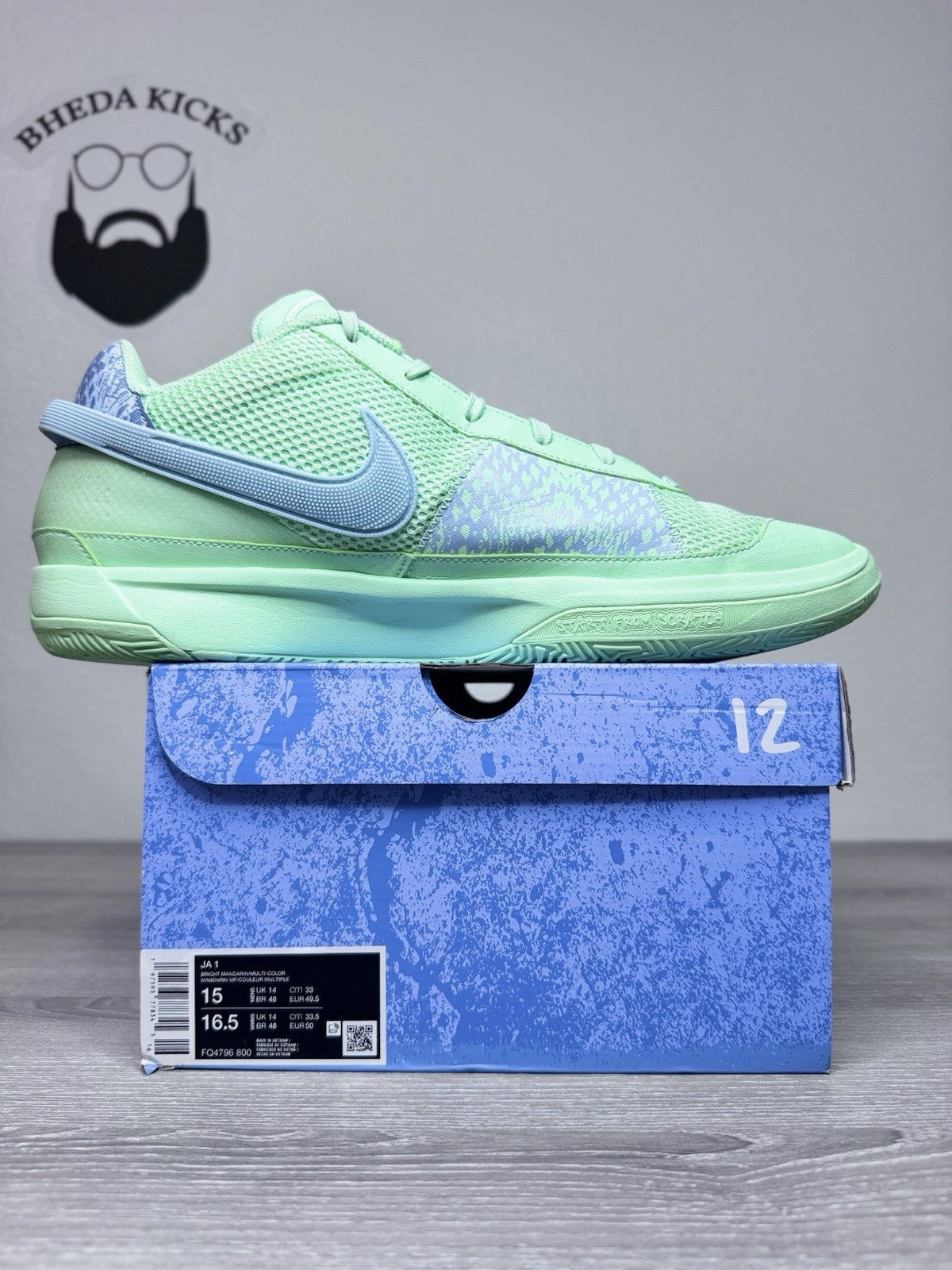 Size 15 - Nike Ja 1 Mismatched Bright Mandarin Orange Green FQ4796-800 Preowned Asics Gel-ds Trainer 26 Running Shoes