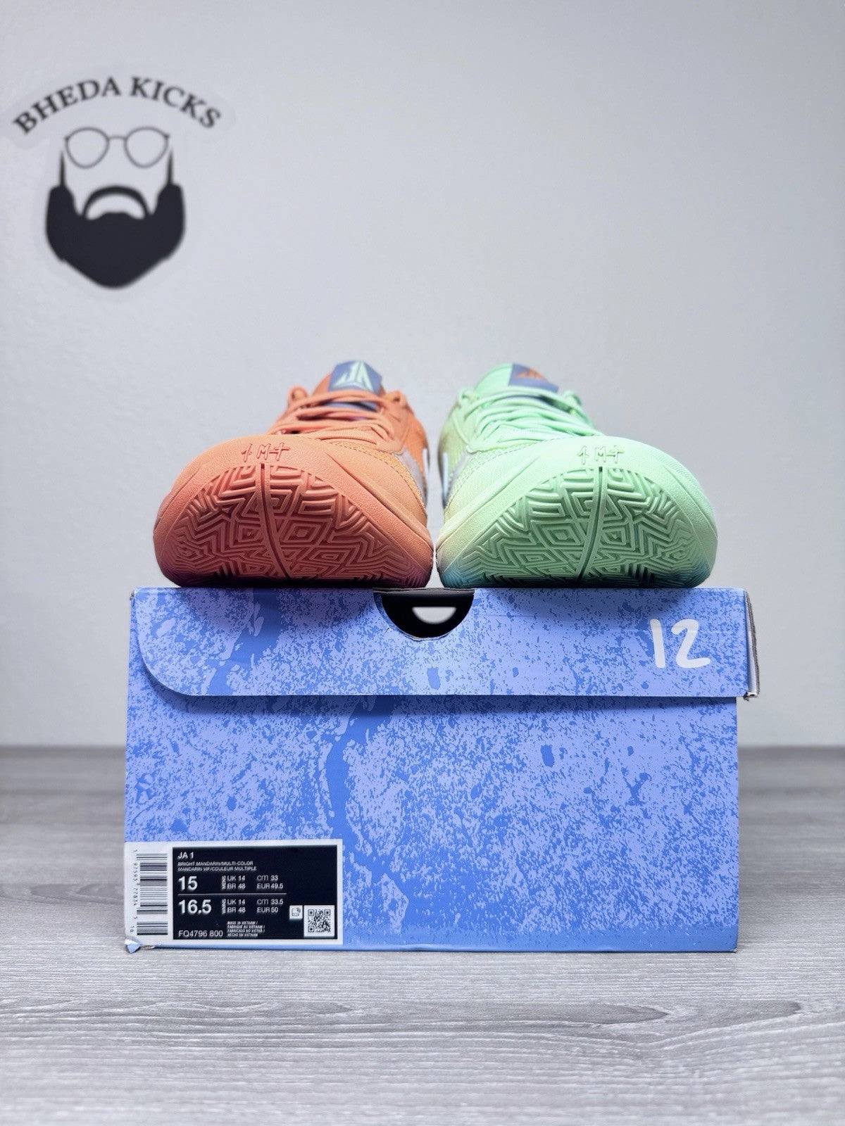 Size 15 - Nike Ja 1 Mismatched Bright Mandarin Orange Green FQ4796-800 Preowned Asics Wrestling Shoes For Boxing