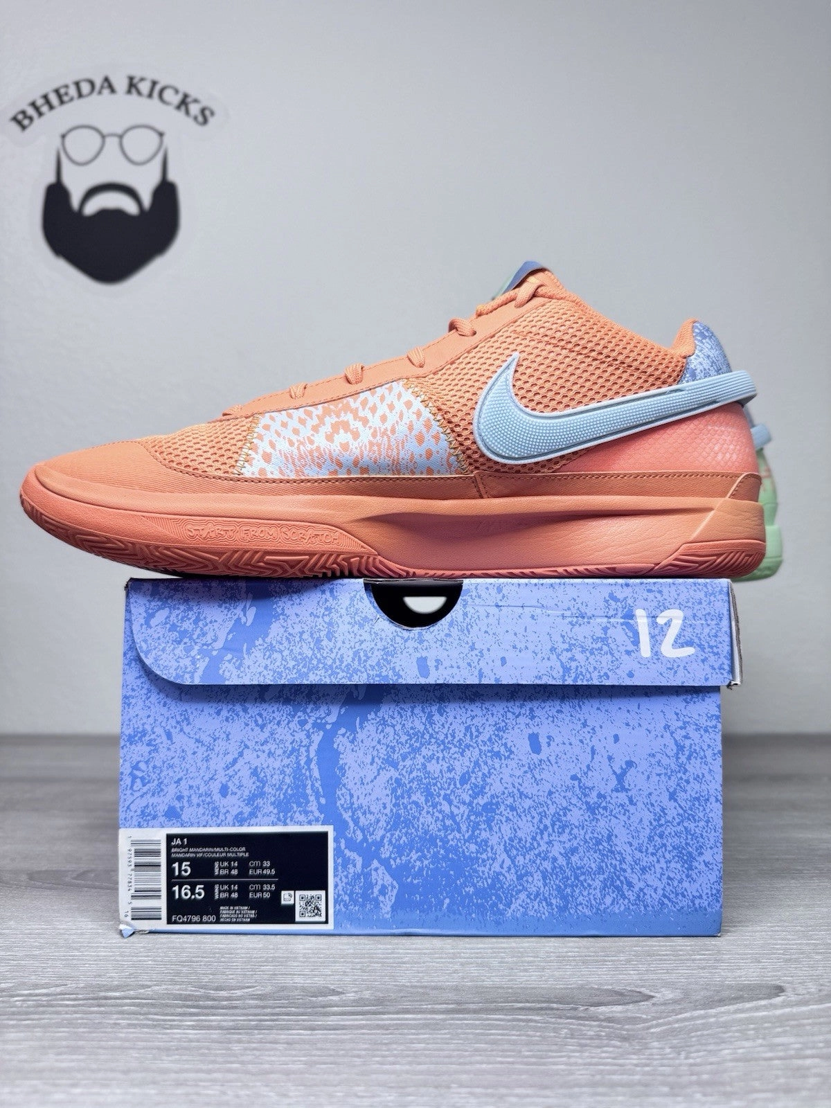 Size 15 - Nike Ja 1 Mismatched Bright Mandarin Orange Green FQ4796-800 Preowned Asics Shoes Gt 2000 8