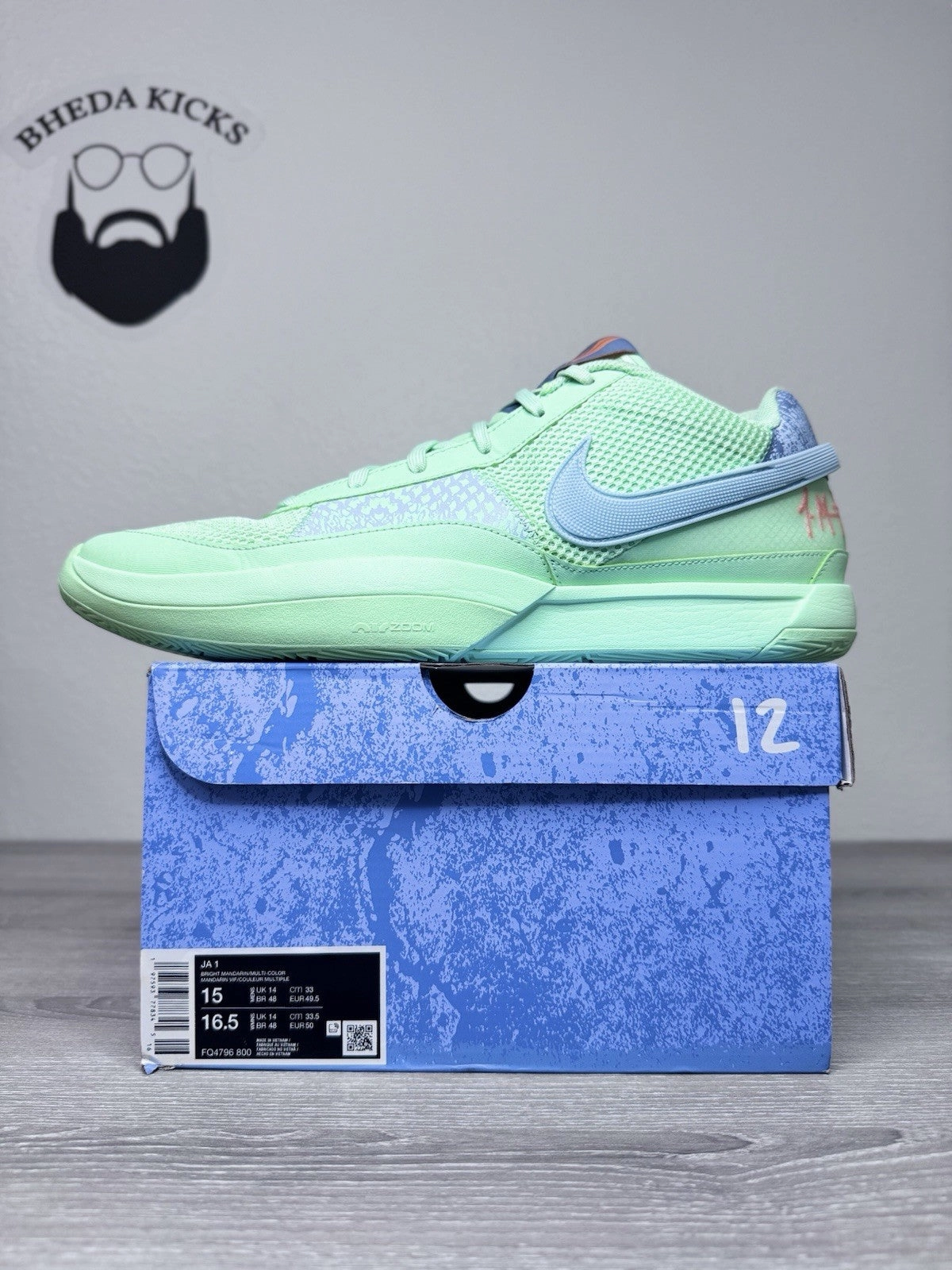 Asics Best Training Shoes Size 15 - Nike Ja 1 Mismatched Bright Mandarin Orange Green FQ4796-800 Preowned