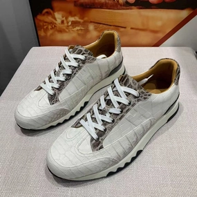 Sneakers Size 10 Handmade White Belly Alligator Sneakers for Men  Premium Mens Himalaya Alligator Skin Sneakers with Luxury Street Style