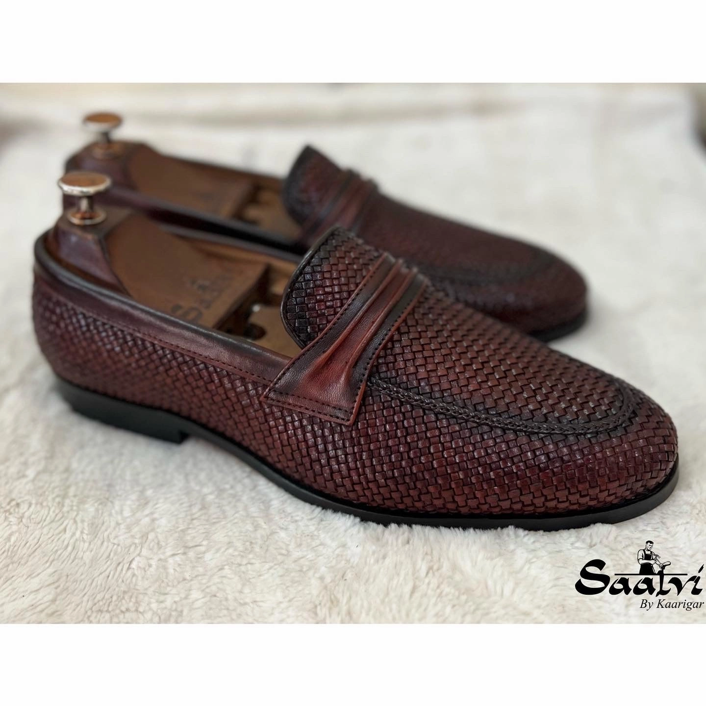 Thick Sole Loafers Handwoven Loafers - Brown