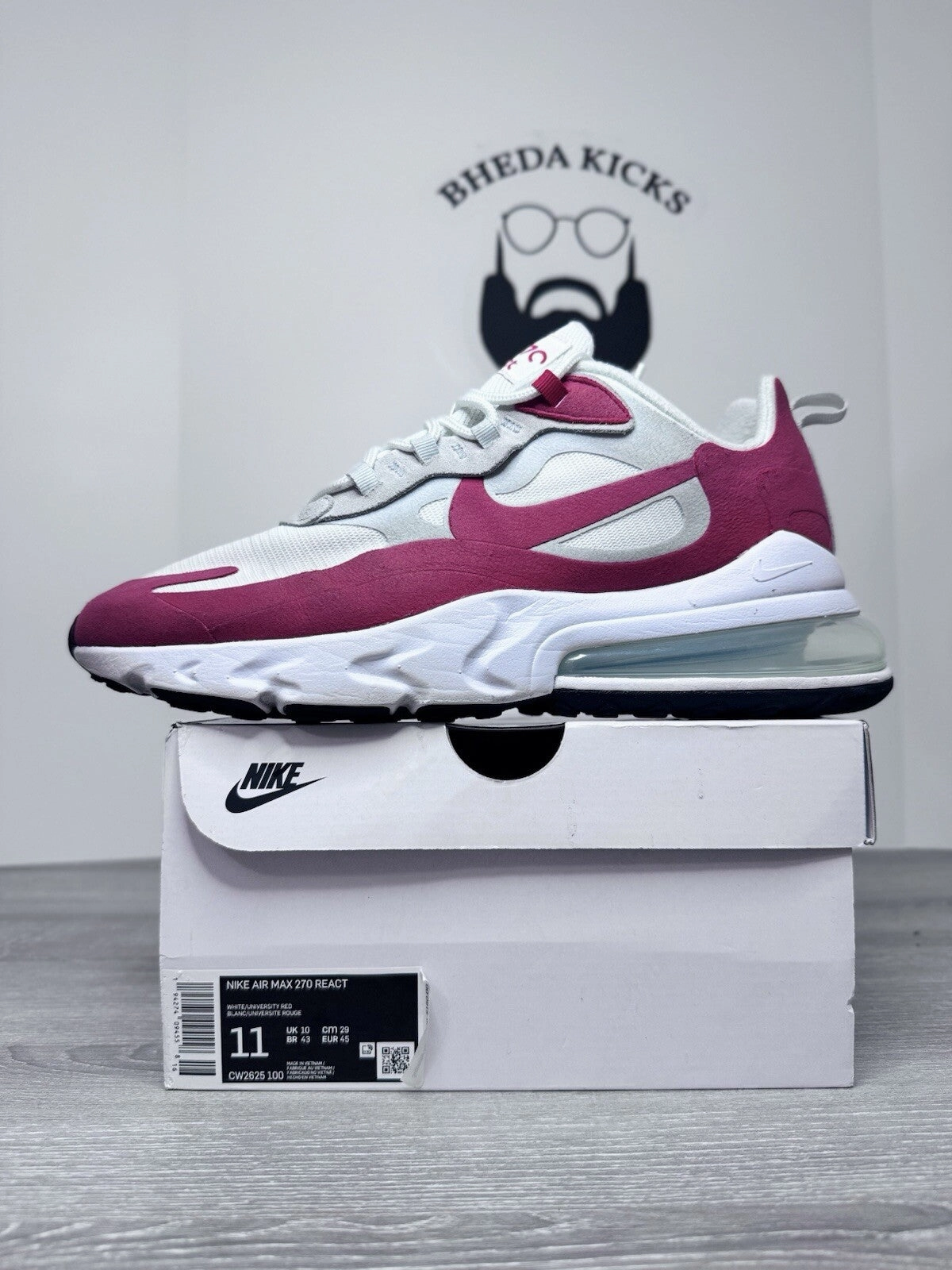 Size 11 - Nike Air Max 270 React White/University Red Shoes CW2625-100 Mens Asics Gel Kayano 26 Running Shoes