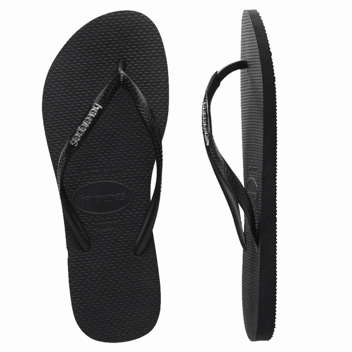 Flip Flops With Shells Havaianas Slim Logo Metallic Flip Flops - Black / Silver