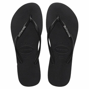 Havaianas Slim Logo Metallic Flip Flops - Black / Silver Best Flip Flops Arch Support Plantar Fasciitis