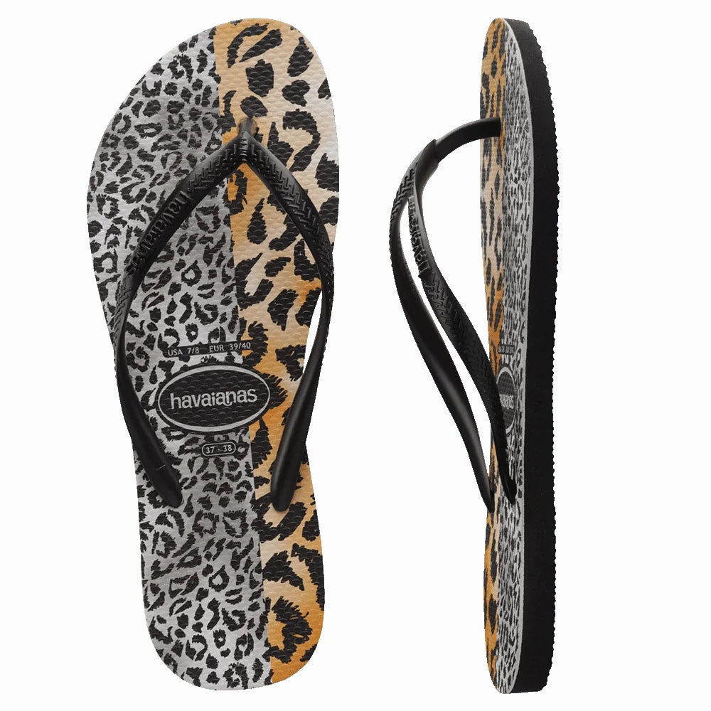 4th July Flip Flops Havaianas Slim Mixed Print Flip Flops Sand Grey Leopard