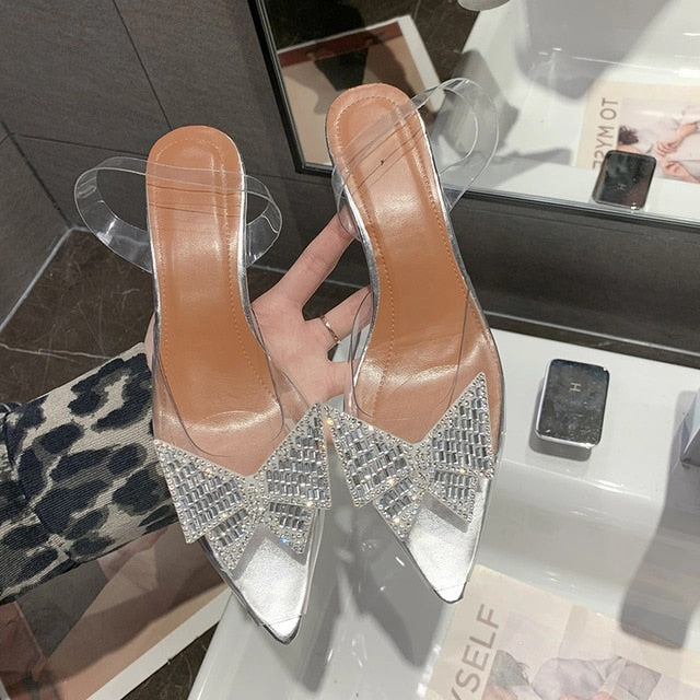 Transparent PVC Sandals Women Pointed Clear Crystal Cup High Heel Stilettos Sexy Pumps Summer Shoes Peep Toe Women Pumps Size 43