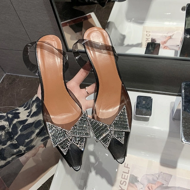 Transparent PVC Sandals Women Pointed Clear Crystal Cup High Heel Stilettos Sexy Pumps Summer Shoes Peep Toe Women Pumps Size 43