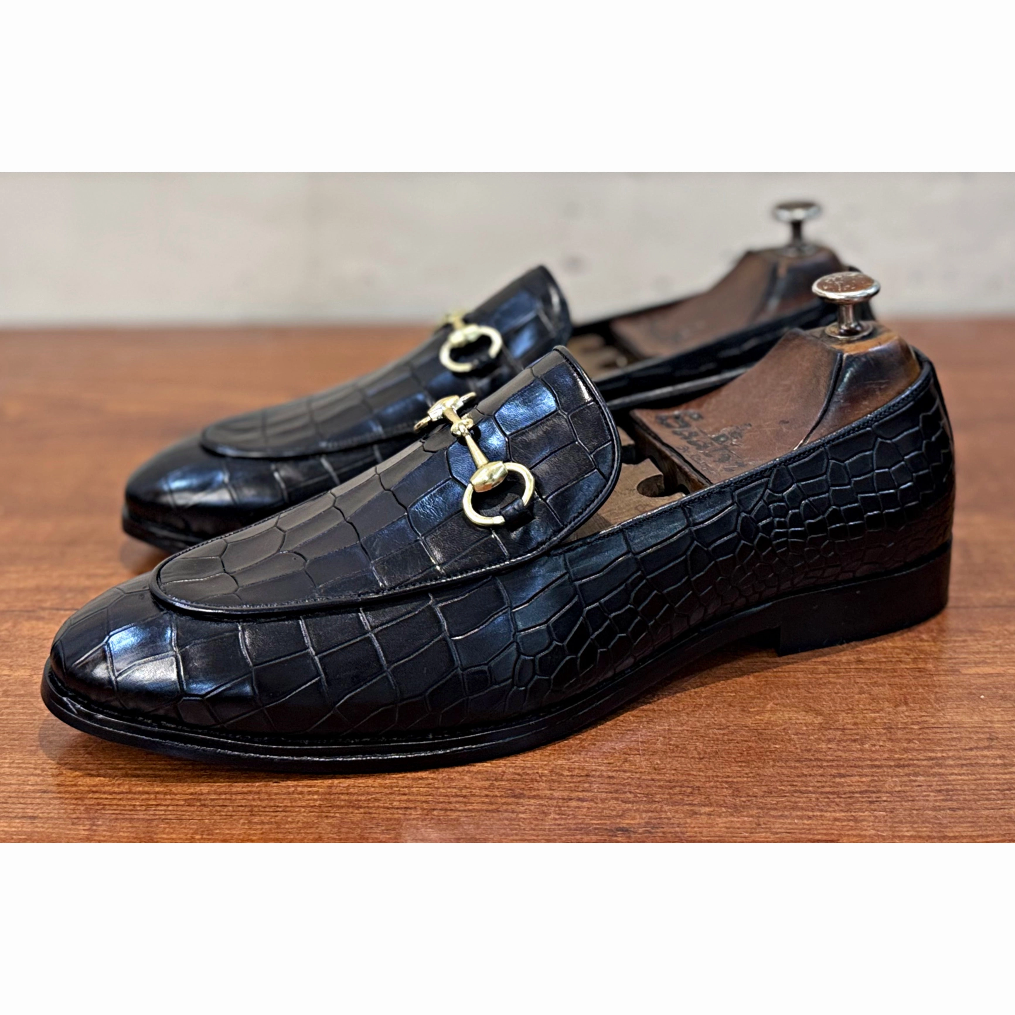 Platform Penny Loafers Horsebit Loafers - Croco Blk