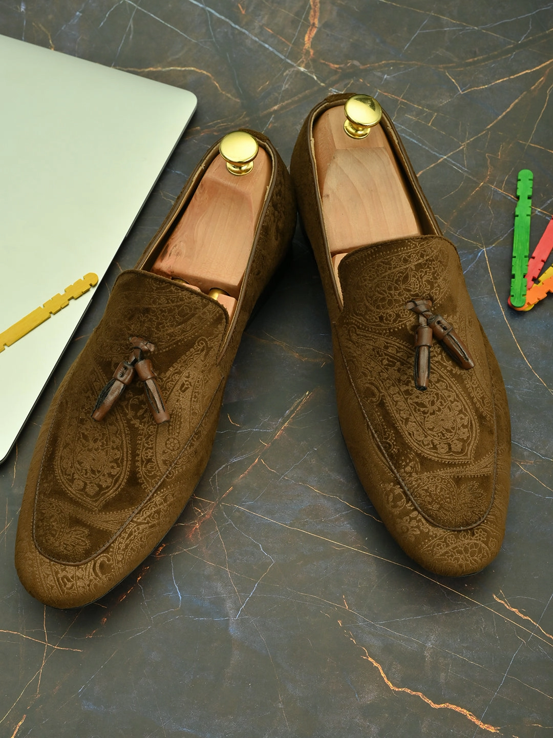 Born Suede Loafers Paisley Print Brown Loafers