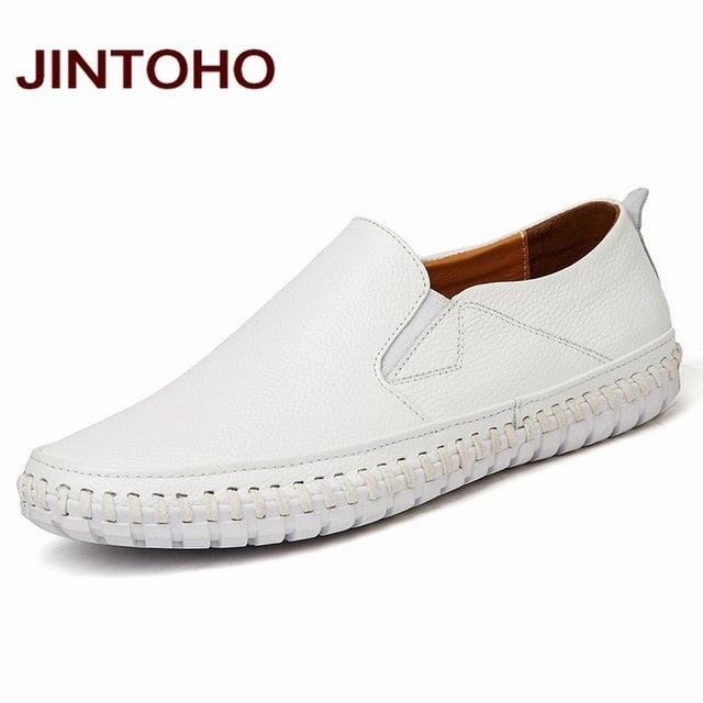 JINTOHO Big Size Men Genuine Leather Shoes Slip On Black Shoes Real Leather Loafers Mens Moccasins Shoes Italian Designer Shoes