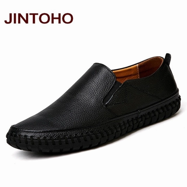 JINTOHO Big Size Men Genuine Leather Shoes Slip On Black Shoes Real Leather Loafers Mens Moccasins Shoes Italian Designer Shoes Heels Loafers
