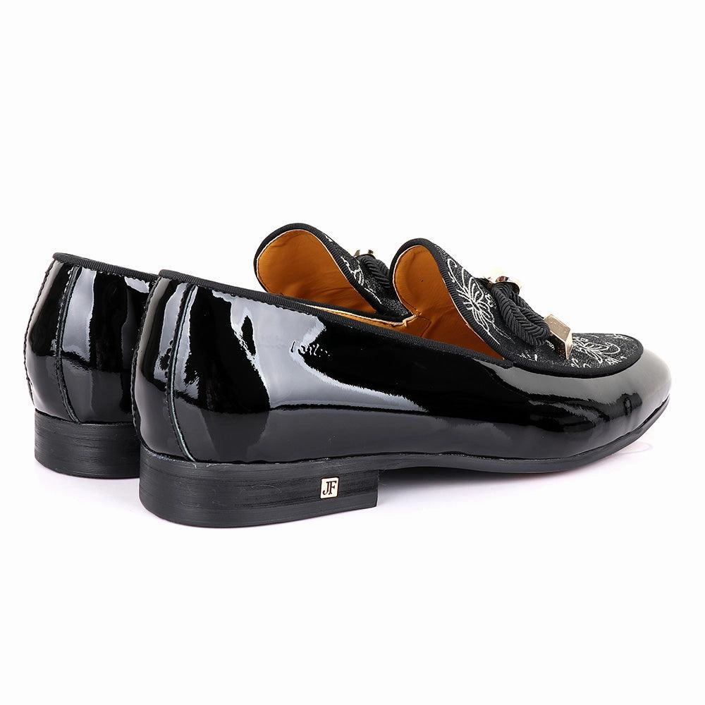 John Foster Gold Flower Graphic Printed  Leather  Shoe Custom Leather Loafers