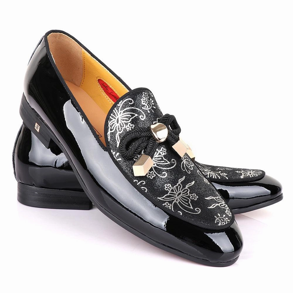 Factory Loafers John Foster Gold Flower Graphic Printed  Leather  Shoe