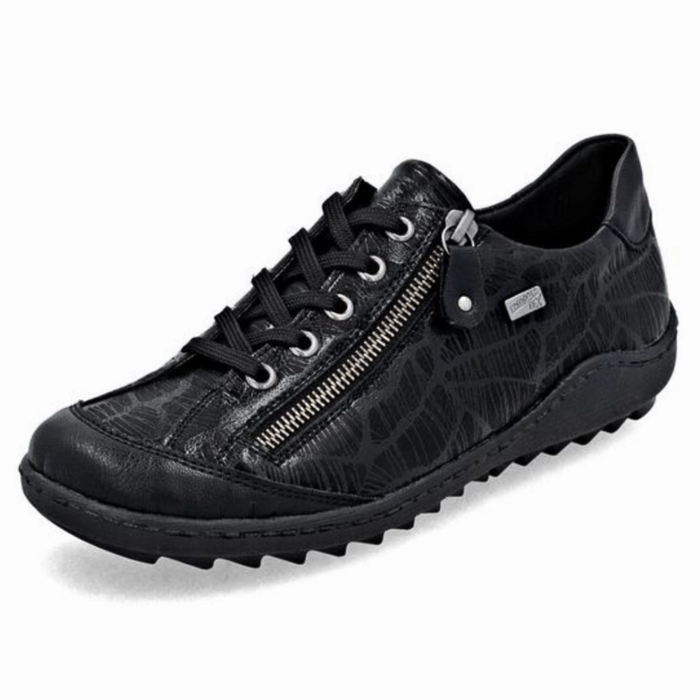 Remonte Liv 02 Black Leather Sneaker (Women's) Crocodile Casual Shoes