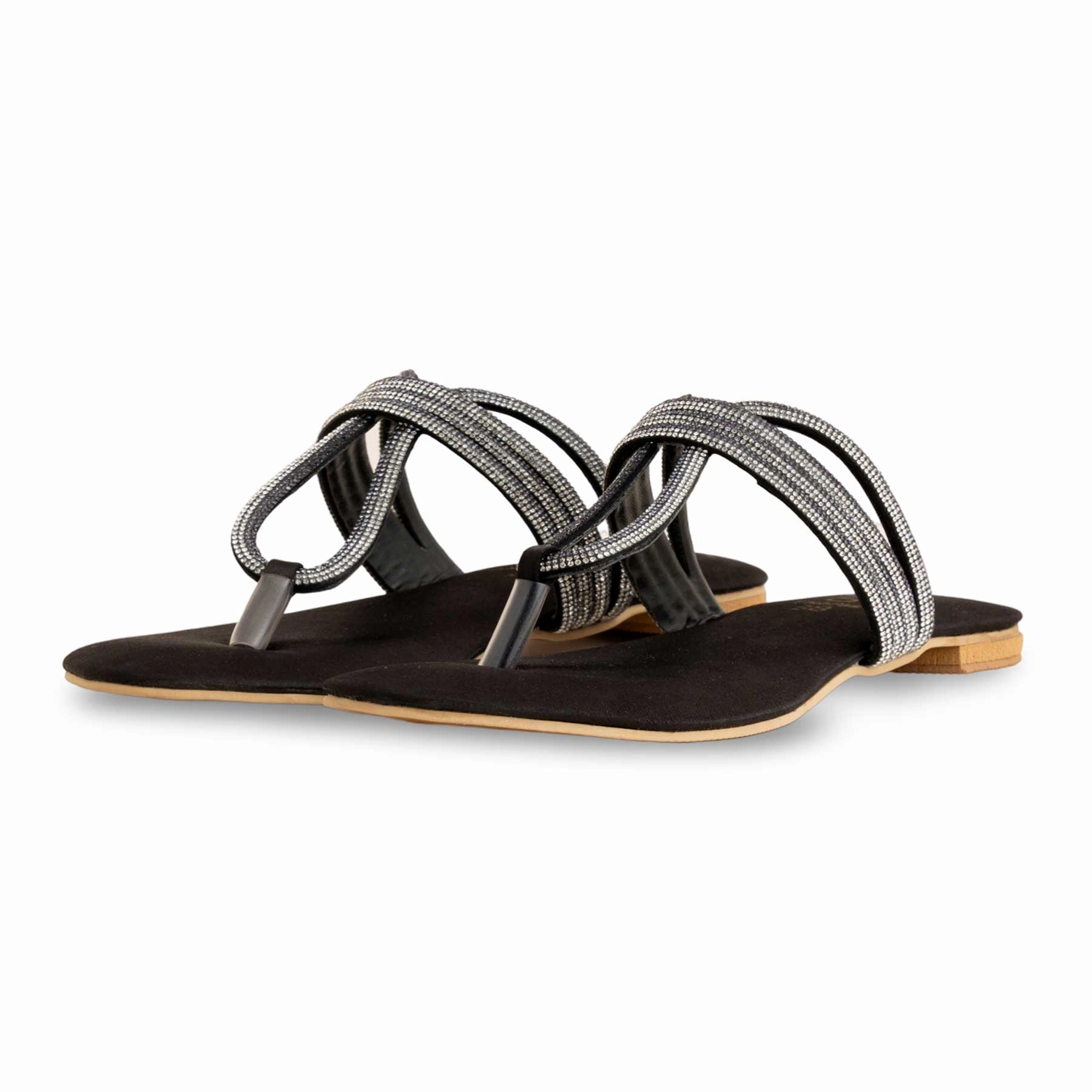 Black Fancy Chappal For Women FN0788 Usps Shoe Box Flat Rate