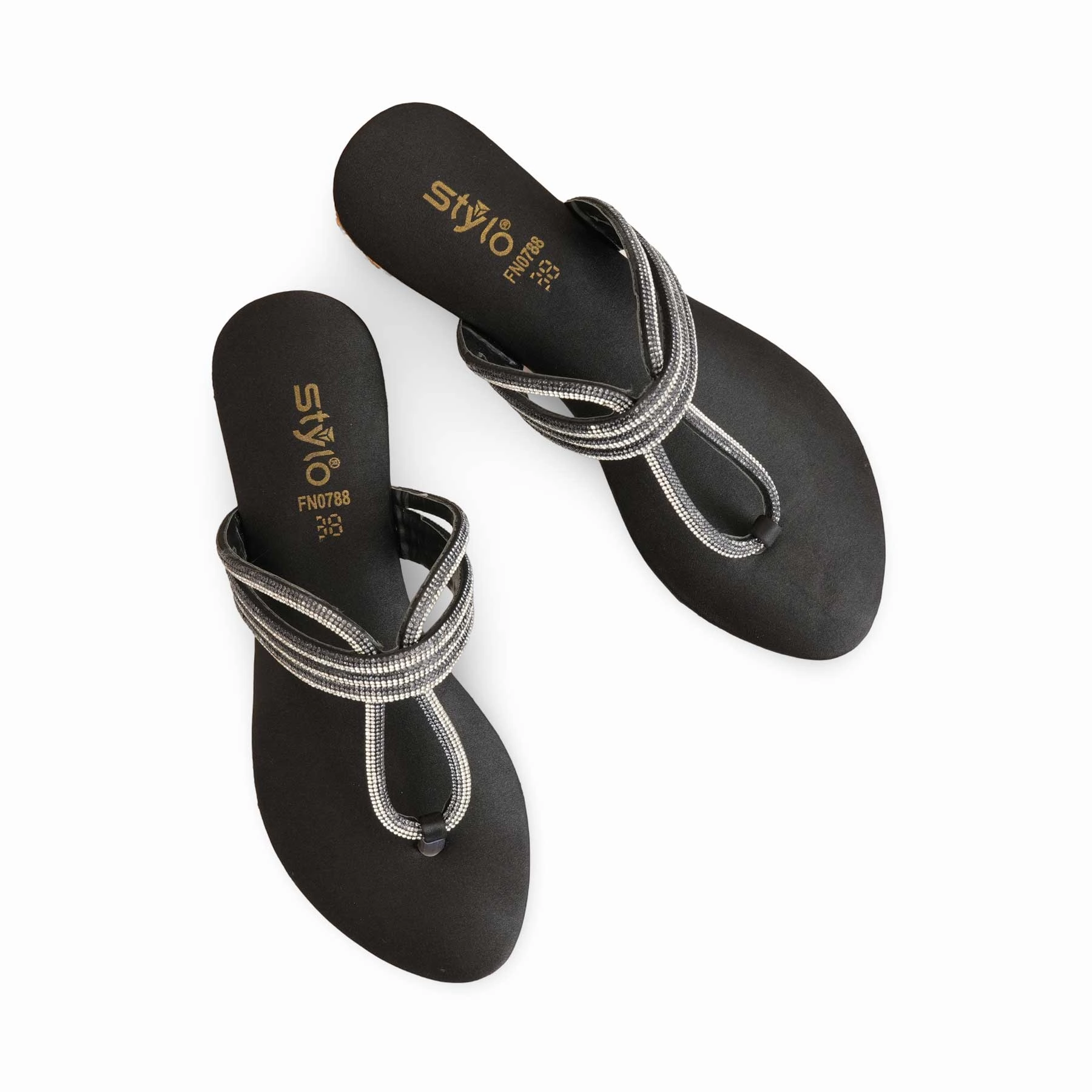 Black Fancy Chappal For Women FN0788 Best Shoes For Flat Feet And Overweight