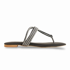 Rekomendasi Flat Shoes Black Fancy Chappal For Women FN0788