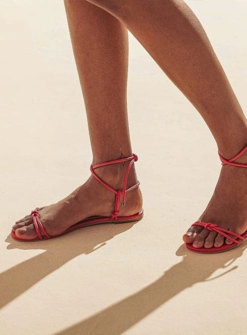 Flat vegan toe-strap sandal by Arenaria - red Flat Sole Gym Shoes