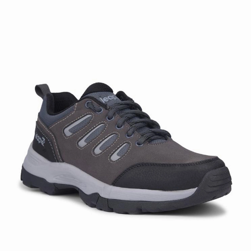 Textured Slip On Casual Shoes Leap7x Dark Grey Lacing Sports Trekking Shoes For Men COLUMBO-1E By Liberty
