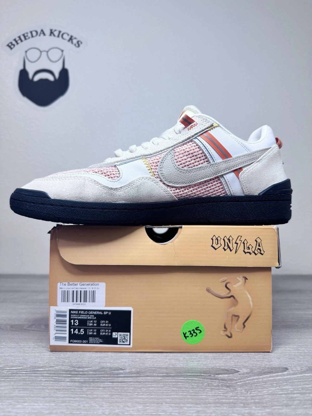 Size 13 - Nike Union LA x Field General Ivory Preowned FQ9003-001 Authentic Asics Running Shoes Cumulus 24