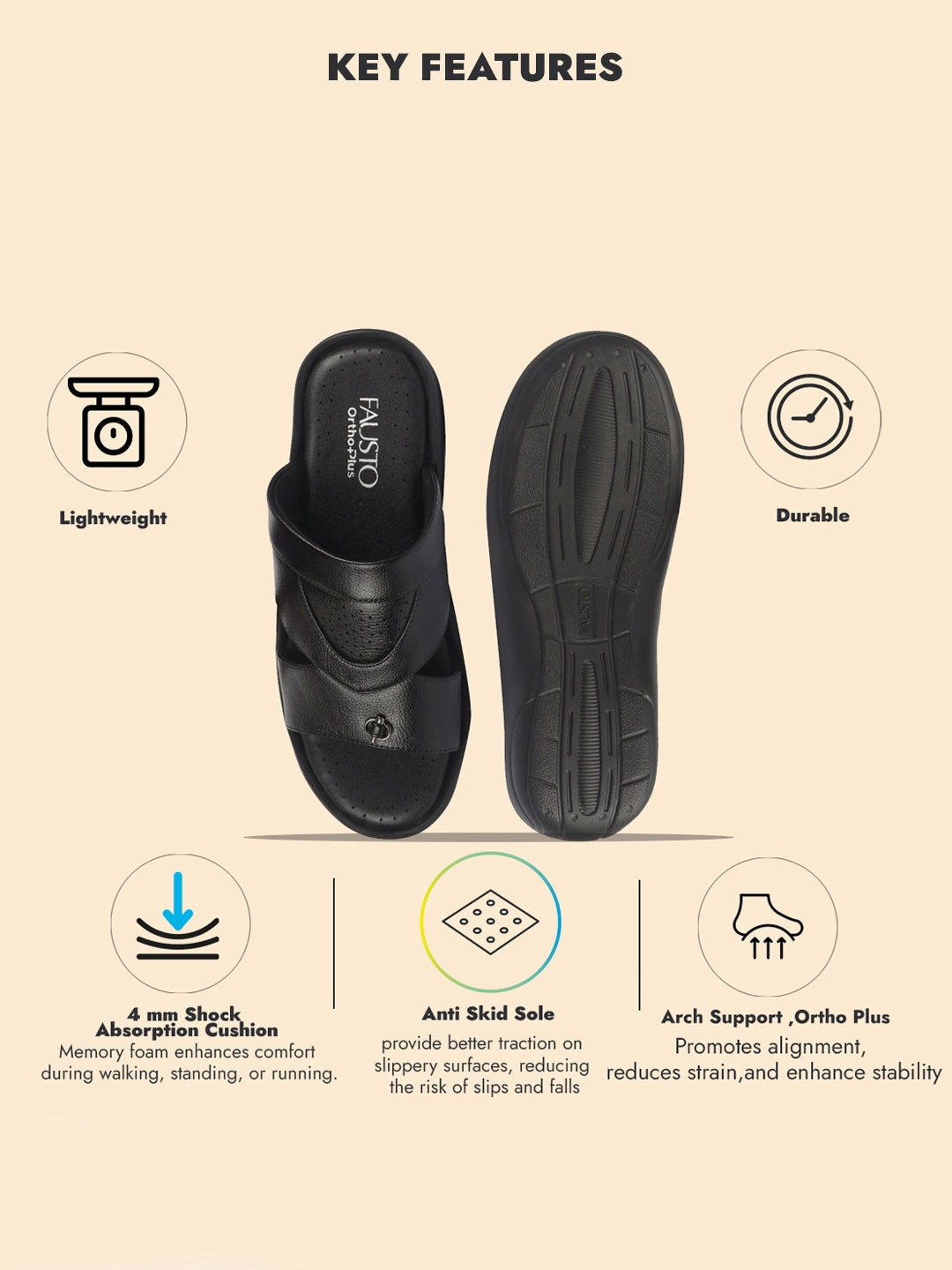 Sketcher Slippers FAUSTO Men Black Open Toe Broad Feet Slipper With Memory Cushion|Comfortable Gents Slipper|Sandals For Kurta