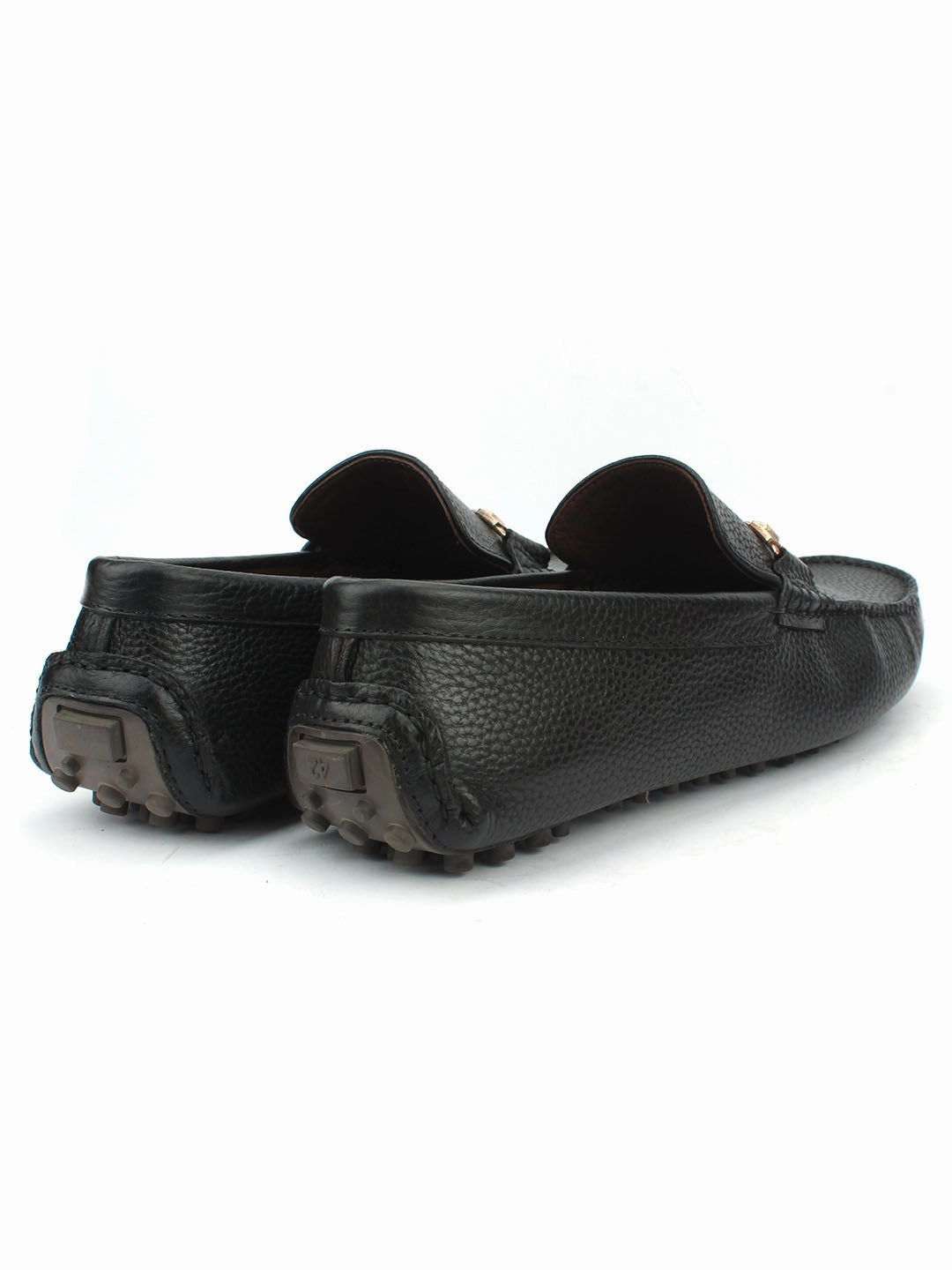 Bingo Black Loafers with Buckle Gathered Leather Loafers