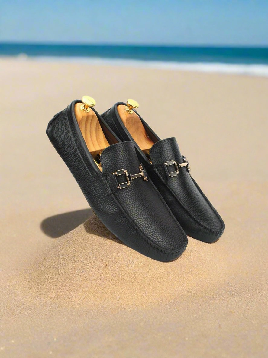 Summer Charms Walk Suede Loafers Bingo Black Loafers with Buckle