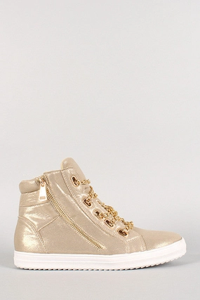 Liliana Shimmer Chain Lace Up Sneaker Heels To Flats Convertible Shoes