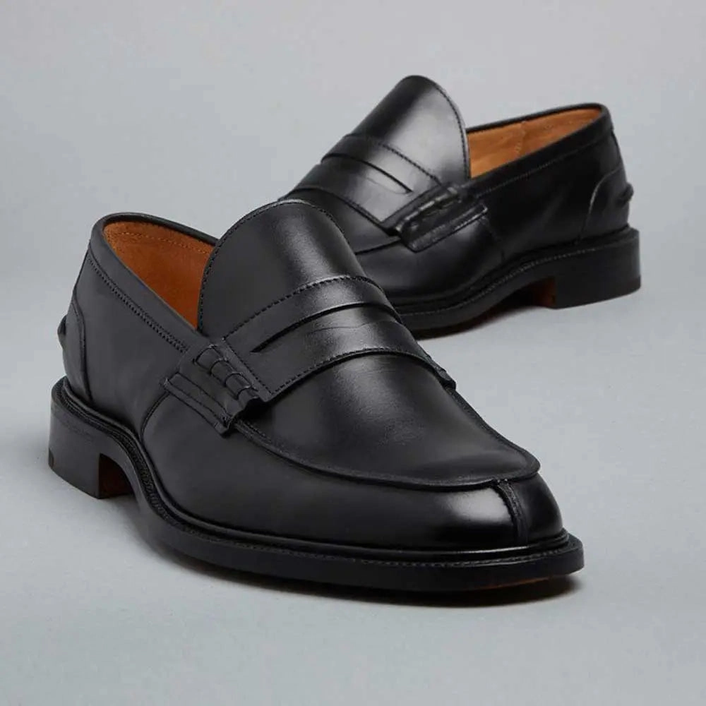 Linen Suit With Loafers Tricker's James Penny Loafers - Mens Shoes - Black Calf