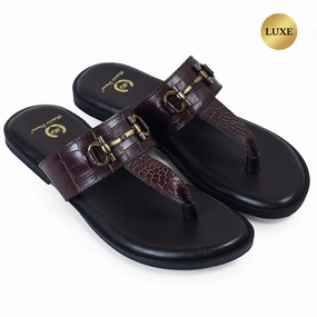 Mossy Oak Slitters Louis Embossed Leather Slippers (Brown)