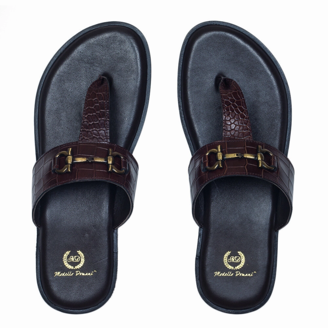 Louis Embossed Leather Slippers (Brown) Emoji Slippers