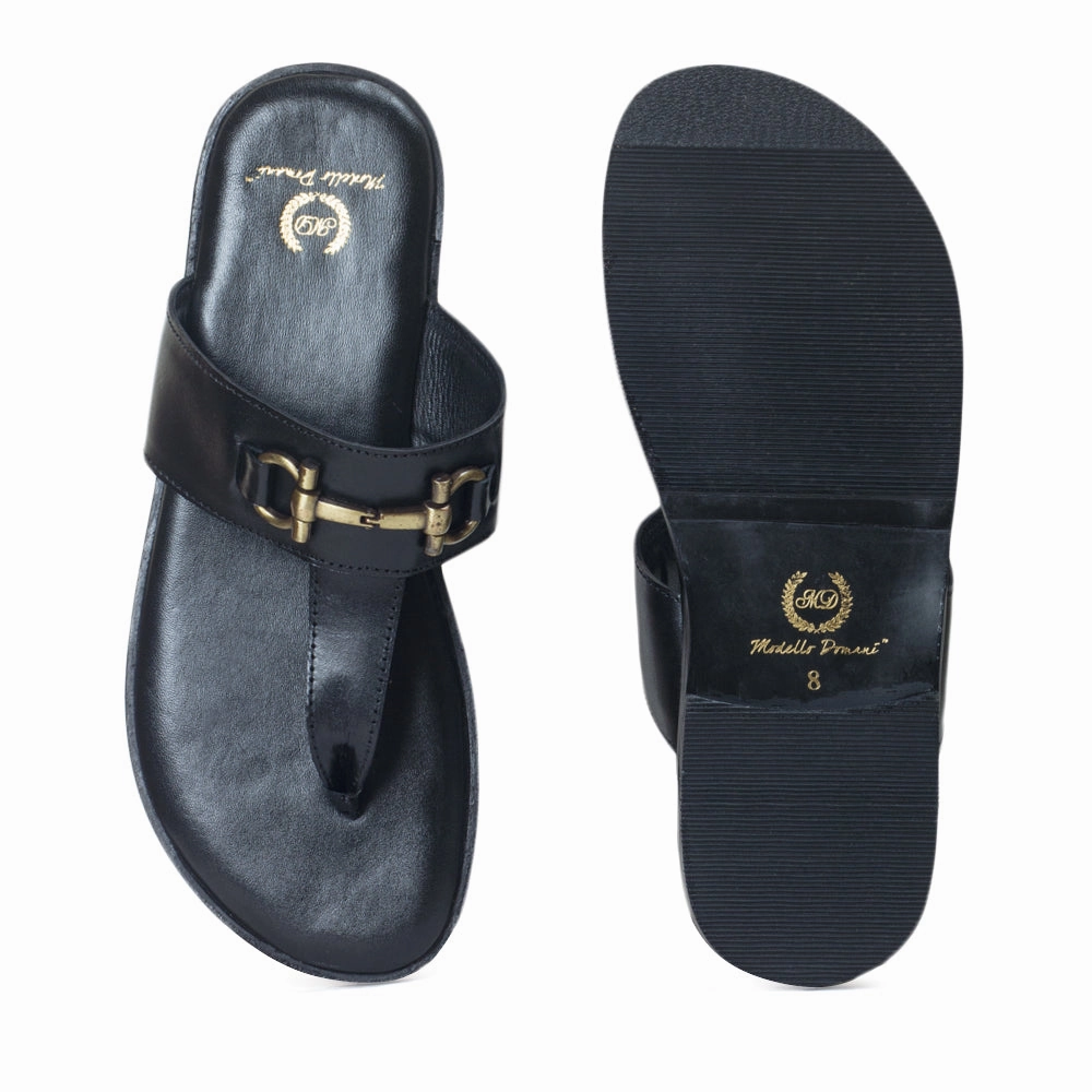 Onyx Slides Louis Leather Slippers (Black)