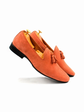Peach Suede Leather Tassel Loafers Olive Loafers