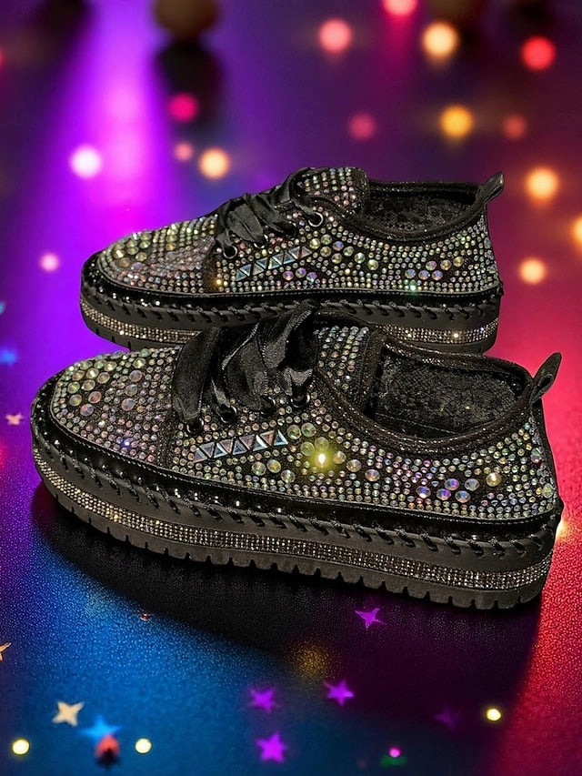 Sneakers Cafe Groton Ct with Rhinestone Sneakers Sparkling Women's Accents Silver