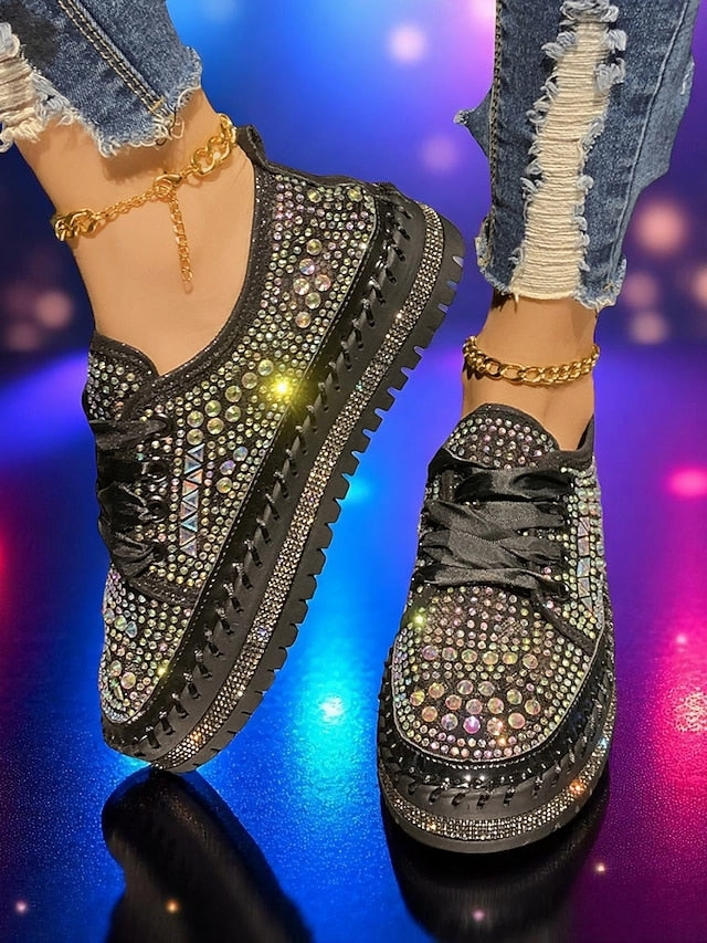 with Rhinestone Sneakers Sparkling Women's Accents Silver Shoelace Length For Sneakers