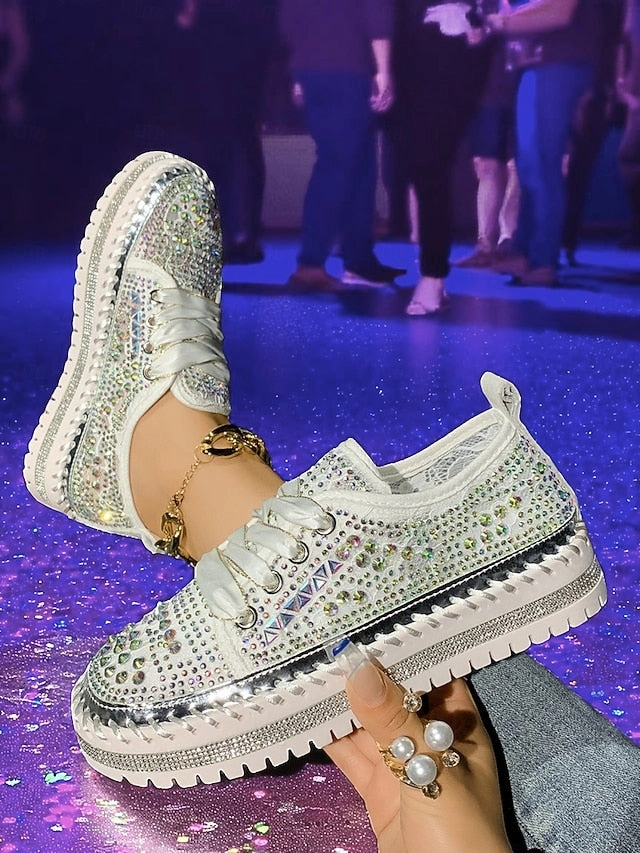 Smiles Sneakers with Rhinestone Sneakers Sparkling Women's Accents Silver