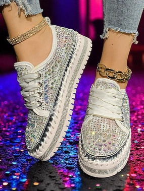 with Rhinestone Sneakers Sparkling Women's Accents Silver Seibel Sneakers