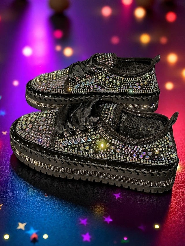 with Rhinestone Sneakers Sparkling Women's Accents Silver Good Gym Sneakers
