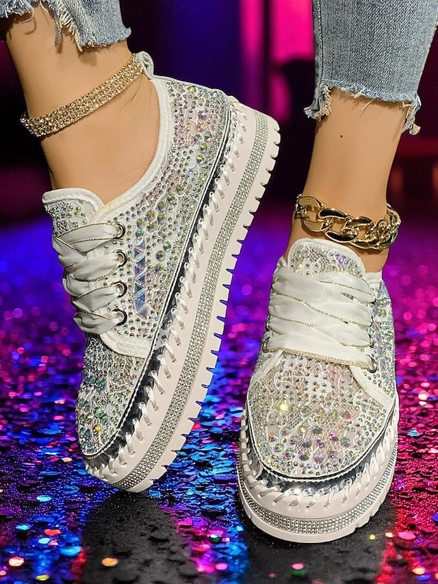 with Rhinestone Sneakers Sparkling Women's Accents Silver Djokovic Sneakers