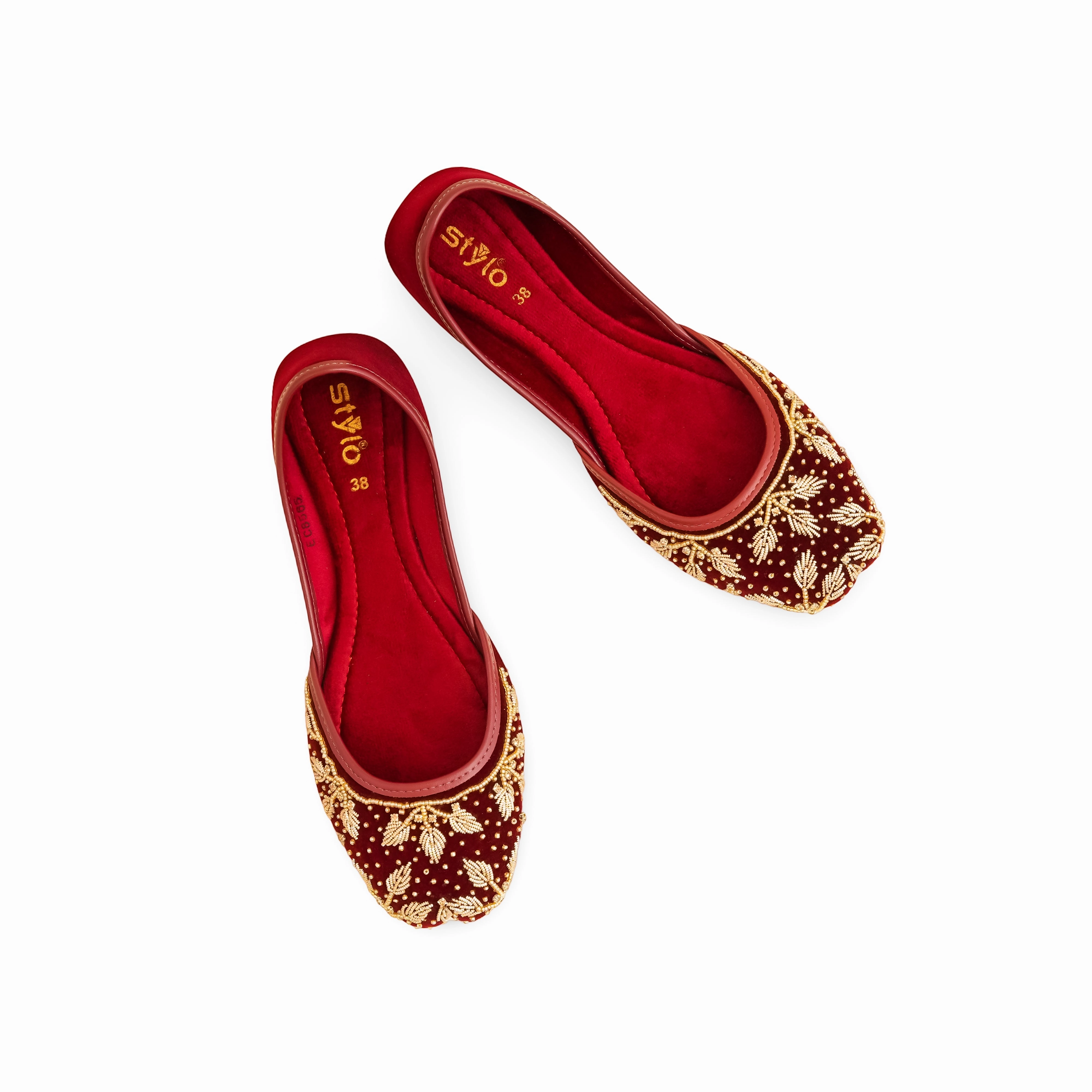 Flat Shoes Vs Squat Shoes Maroon Fancy Khusa EC8565