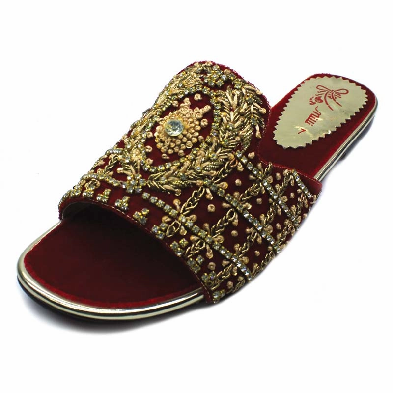 Open Toe Shoes Business Casual Maroon Fancy Slipper