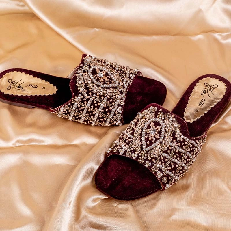 Maroon Fancy Slipper Best Casual Shoes For Walking All Day