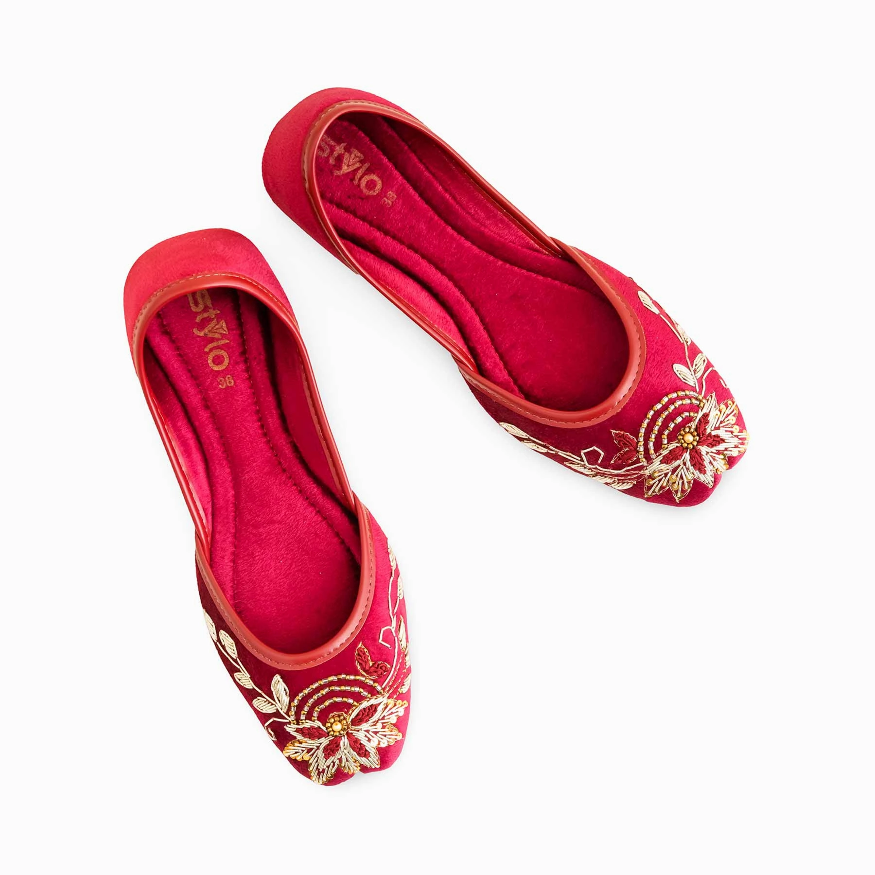 Maroon Formal Khusa EC8546 Rainbow Flat Shoes