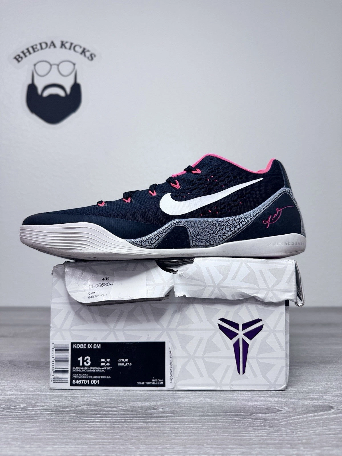 Size 13 - Nike Kobe 9 EM Low Laser Crimson 646701-001 Preowned Authentic Asics Matcontrol Wrestling Shoes