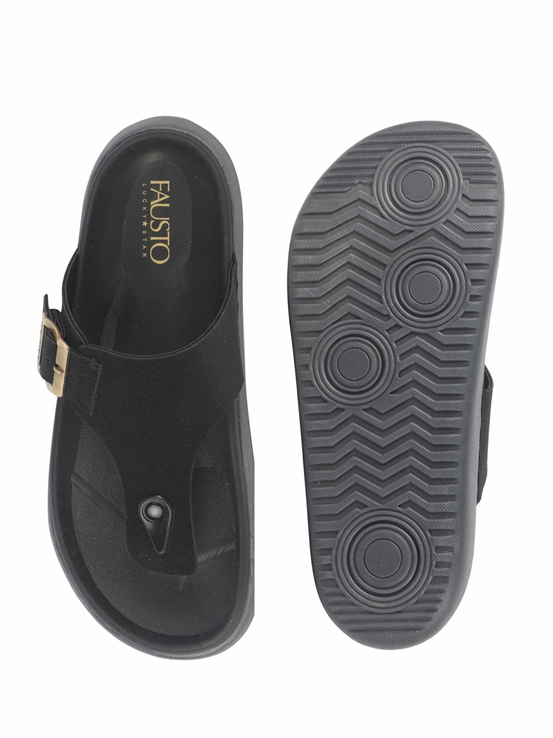 Men Black Buckle Adjustable T-Strap Side Stitched Summer Waterproof Slip On Sandals|Comfort Featherlite Insole|Thong Slipper for Monsoon Rainy Season Bulldog Animal Slippers