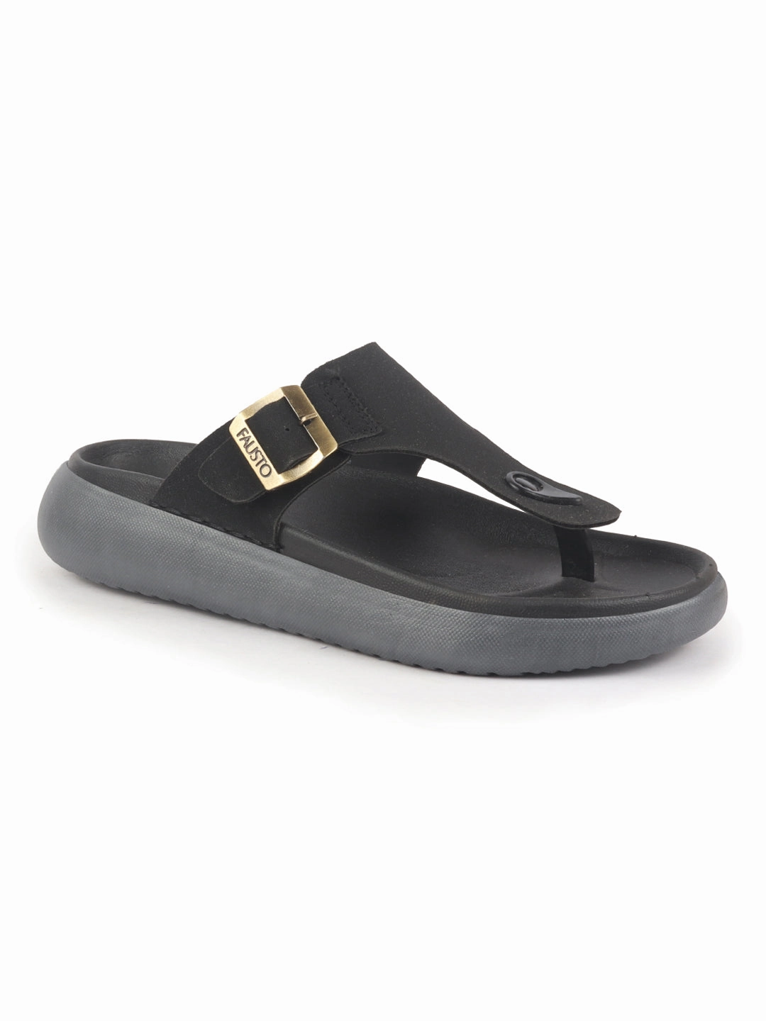 Slippers Sloth Men Black Buckle Adjustable T-Strap Side Stitched Summer Waterproof Slip On Sandals|Comfort Featherlite Insole|Thong Slipper for Monsoon Rainy Season