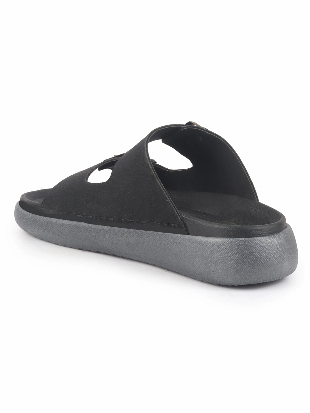 Slippers Sand Men Black Open Toe Buckle Strap Stitched Waterproof Sandals|Soft Cushioned Insole|Summer Slip-On Slipper|Perfect For Monsoon Rainy Season
