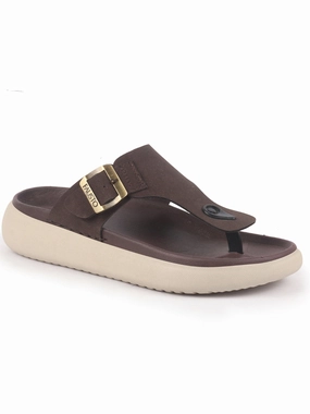 Washing Slippers With Rubber Soles Men Brown Buckle Adjustable T-Strap Side Stitched Summer Waterproof Slip On Sandals|Comfort Featherlite Insole|Thong Slipper for Monsoon Rainy Season